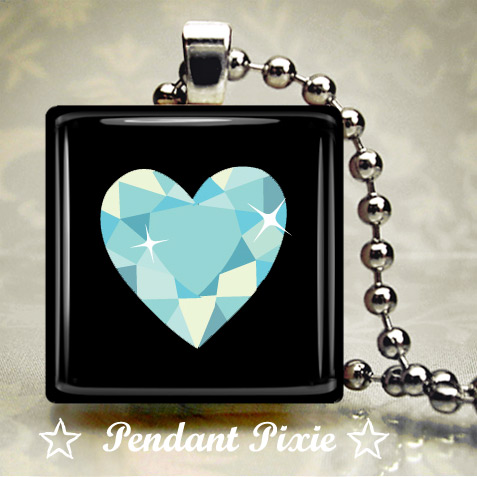 Blue Heart Diamond Scrabble Tile Pendant Blue Heart Diamond Scrabble Tile Pendant